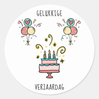 Pegatina Redonda Gelukkige Verjaardag | Happy Birthday