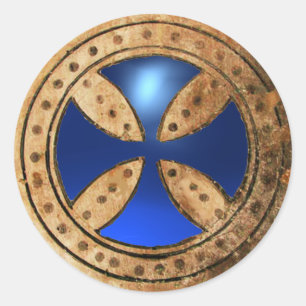 Pegatina Redonda Gema azul CRUZADA ANTIGUA del zafiro de TEMPLAR