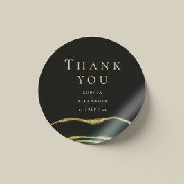 Pegatina Redonda Gema verde, dorado y purpurina agate