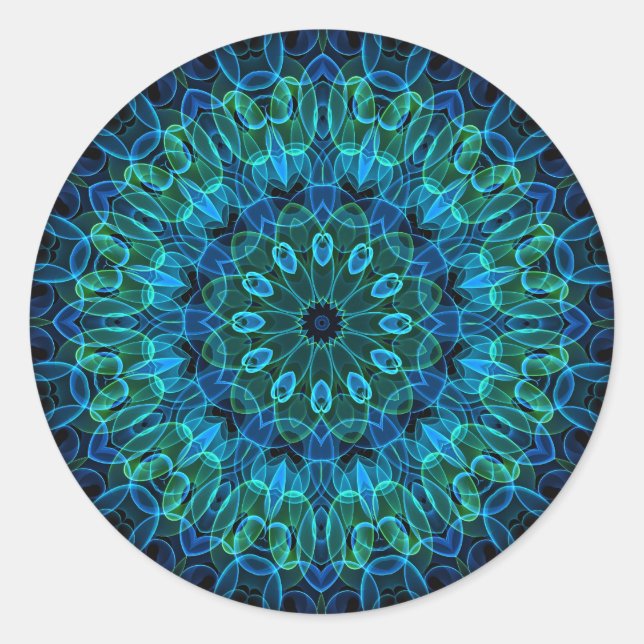 Pegatina Redonda Gemas verdes azules kaleidoscope (Anverso)
