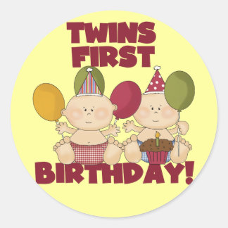 Pegatina Redonda Gemelos 1er cumpleaños - Camisetas y regalos para 