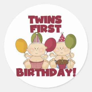 Pegatina Redonda Gemelos 1er cumpleaños - Camisetas y regalos para 