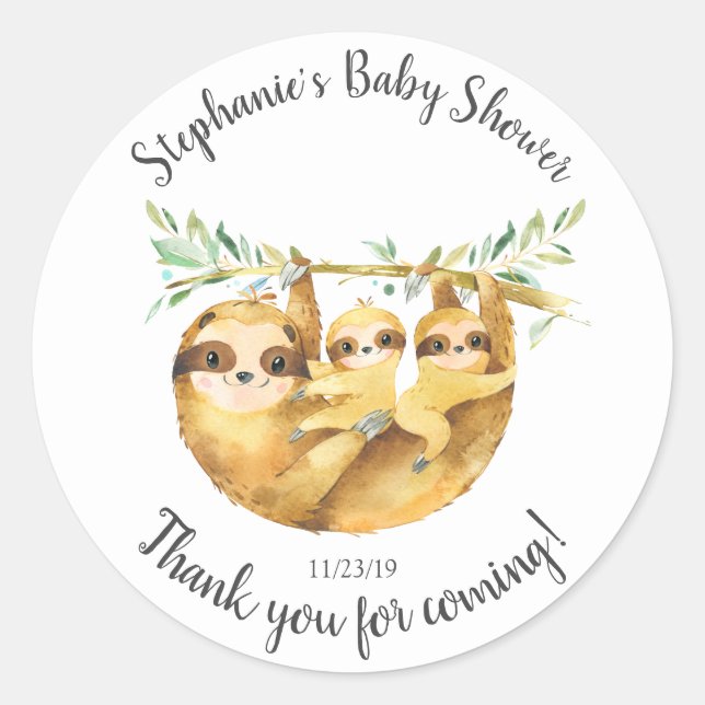 Pegatina Redonda Gemelos Adorables Slots Baby Shower Favker Sticker (Anverso)
