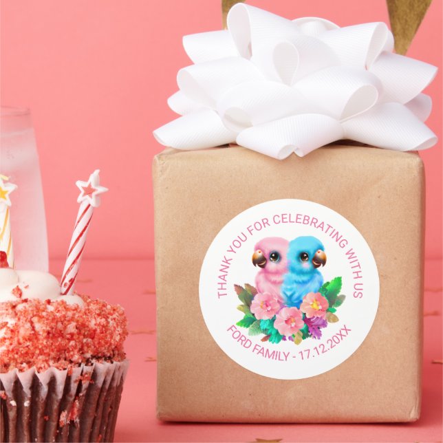 Pegatina Redonda Gemelos de loro para bebés (Fiesta)