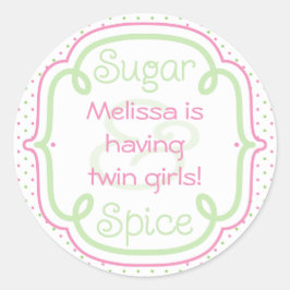 Pegatina Redonda Gemelos personalizado de azúcar y especias de Baby
