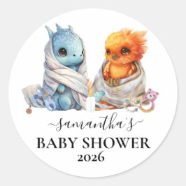 Pegatina Redonda Gemelos Phoenix Dragon Fantasy Magia