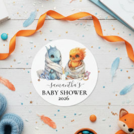 Pegatina Redonda Gemelos Phoenix Dragon Fantasy Magia