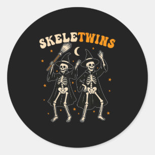 Pegatina Redonda Gemelos Skeletwins divertidos bailando para Hallow