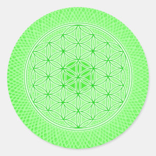 Pegatina Redonda Gémetría sagrada de color verde brillante Mandala
