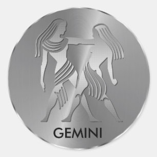 Pegatina Redonda Gemini plateado los gemelos - Rótulo zodiaco