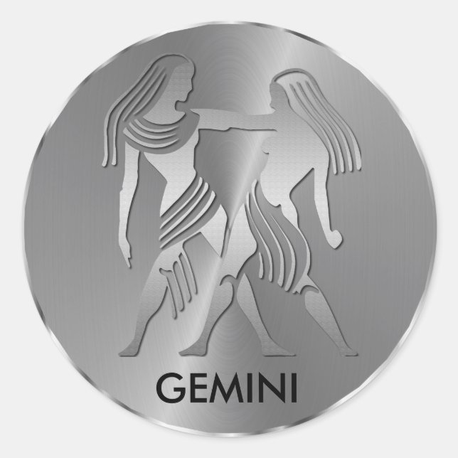 Pegatina Redonda Gemini plateado los gemelos - Rótulo zodiaco (Anverso)