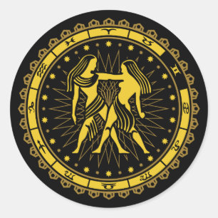 Pegatina Redonda Gemini - Rótulo Zodiaco - Símbolo - Horóscopo