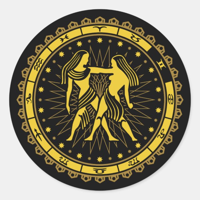 Pegatina Redonda Gemini - Rótulo Zodiaco - Símbolo - Horóscopo (Anverso)