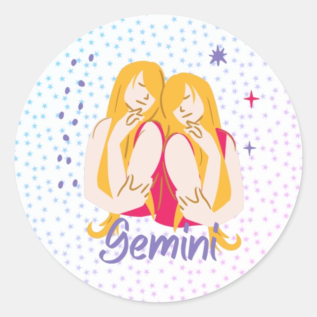 Pegatina Redonda Gemini Twins Zodiac moderno (Anverso)
