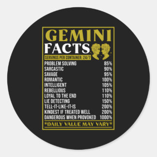 Pegatina Redonda Gemini Zodiac Hechos Zodiac Hechos Zodiac Gemini