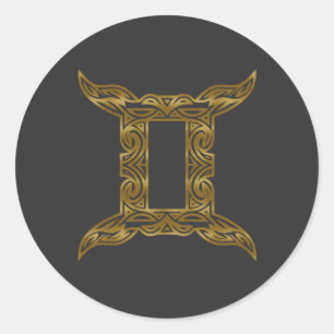 Pegatina Redonda Gemini Zodiac - Oro tribal