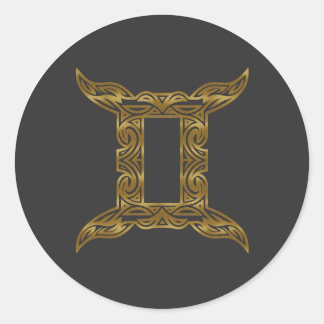 Pegatina Redonda Gemini Zodiac - Oro tribal (Anverso)