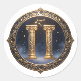Pegatina Redonda Gemini Zodiac Twins