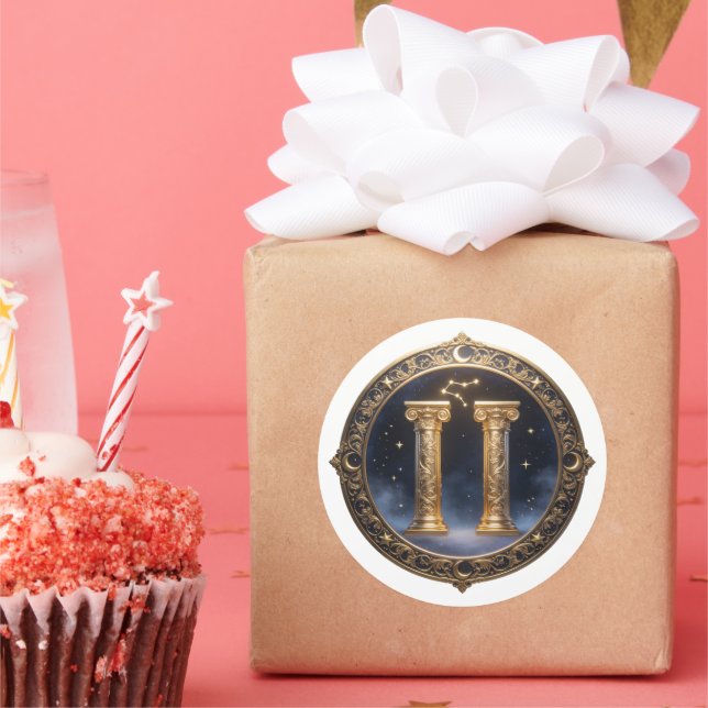 Pegatina Redonda Gemini Zodiac Twins (Fiesta)