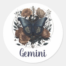Gemini Zodiac Vintage Art Con Texto Azul Oscuro