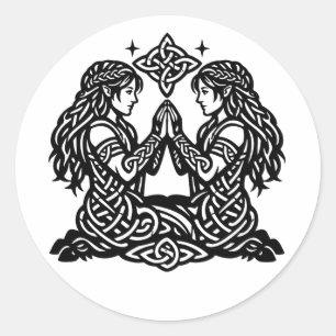 Pegatina Redonda Géminis — Gemelos del Zodiaco de Tinta Embrujada