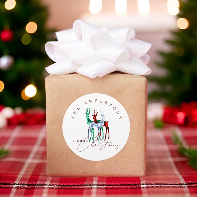 Pegatina Redonda Gemstone Crystal Reindeer Feliz Navidad (Subido por el creador)