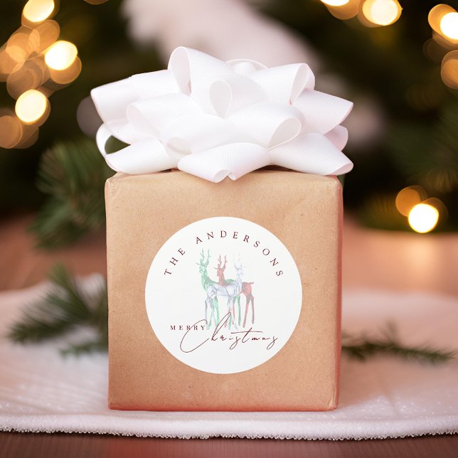 Pegatina Redonda Gemstone Crystal Reindeer Feliz Navidad (Subido por el creador)