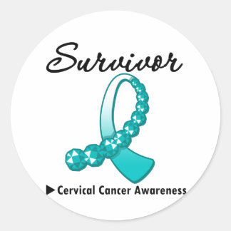 Pegatina Redonda Gemstone Ribbon, sobreviviente de cáncer cervical