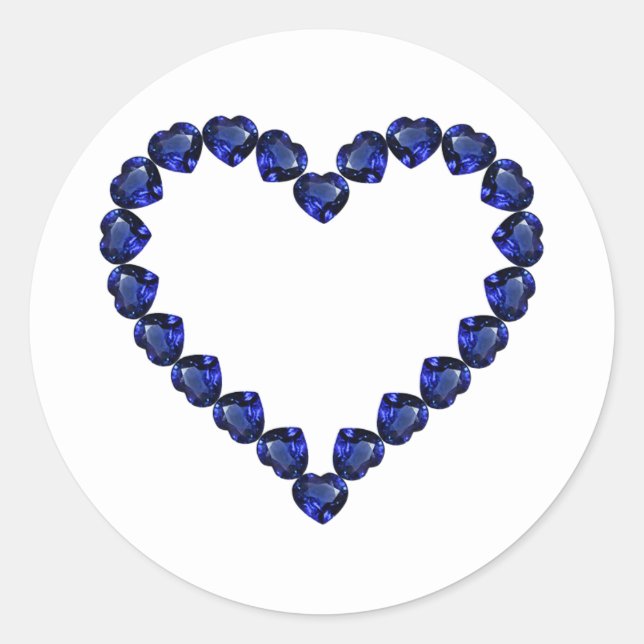 Pegatina Redonda Gemstone Sapphire Blue Heart (Anverso)