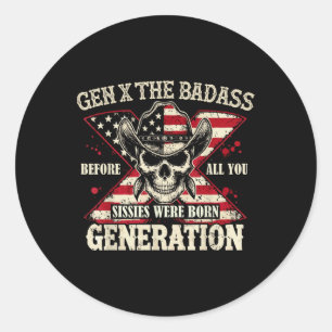 Pegatina Redonda Gen X La Mala Generación Crecer Cita Retro