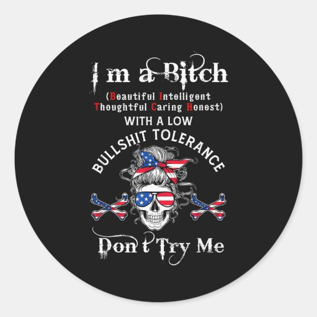 Pegatina Redonda Gen X Skeleton I’m A Beautiful Intelligent Skeleto (Anverso)