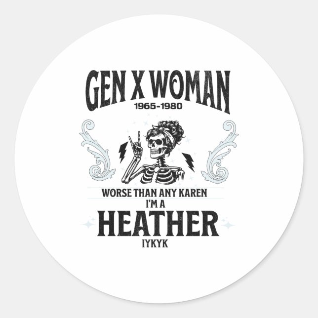 Pegatina Redonda Gen X Woman Funny  (Anverso)