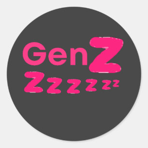 Pegatina Redonda Gen Zzzzz – Humor de Gen Z Soñolienta