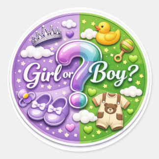 Pegatina Redonda Gender Reveal Party Sticker – Girl or Boy?