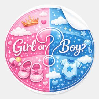 Pegatina Redonda Gender Reveal Sticker – Girl or Boy?
