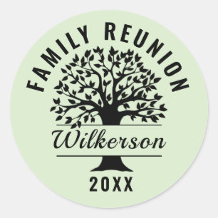 Pegatina Redonda Genealogía de Reunión de Familia de Siluetas Negra