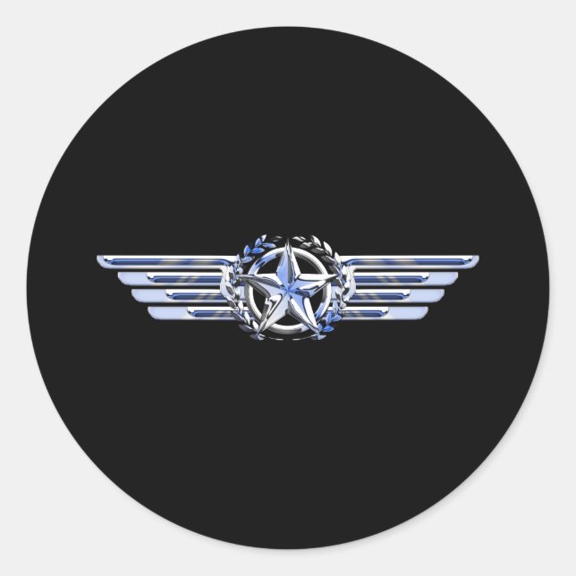 Pegatina Redonda General Air Pilot Chrome como Star Wings Black (Anverso)