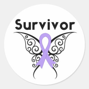 Pegatina Redonda General Cancer Survivor Tribal Butterfly
