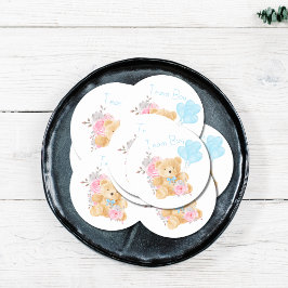 Pegatina Redonda Género de Team Boy Revelan Oso de Voto Fiesta