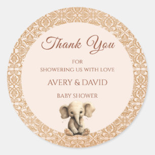 Pegatina Redonda Género de vintage Neutral Beige Classic Baby Showe