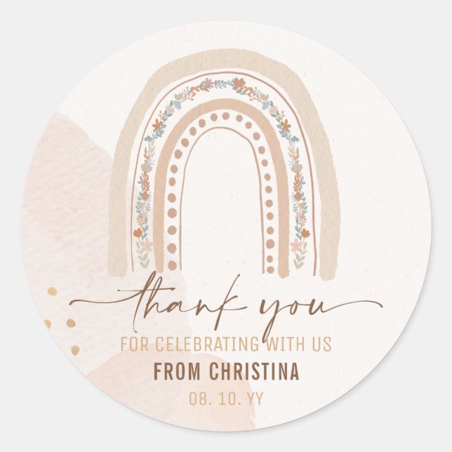 Pegatina Redonda Género Neutral Boho Arcoíris Acuarela Caprichoso (Anverso)