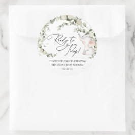 Pegatina Redonda Género Neutral Eucalyptus Elephant Baby Shower