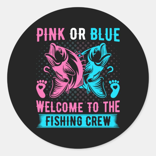 Pegatina Redonda Género Revelan Pesca Rosa O Azul Bienvenida A Los  (Anverso)