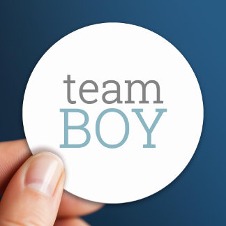 Pegatina Redonda Género Revelar Baby Shower - Team Blue Boy