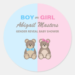 Pegatina Redonda Género revelar Baby Shower Teddy Bears