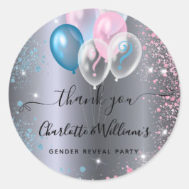 Pegatina Redonda Género revelar fiesta niño chica plata rosa azul