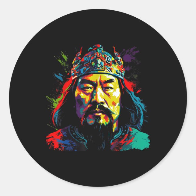 Pegatina Redonda Genghis Khan Guerra Conquistador (Anverso)