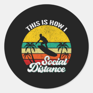 Pegatina Redonda Genial Divertido Retro Atardecer Vintage Surfing S
