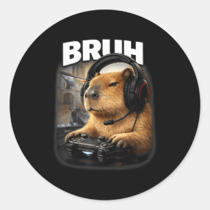Pegatina Redonda Genial hermano gráfico de capybara jugador videoju