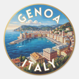 Pegatina Redonda Génova Italia Escena de la Costa Ligur ☀️